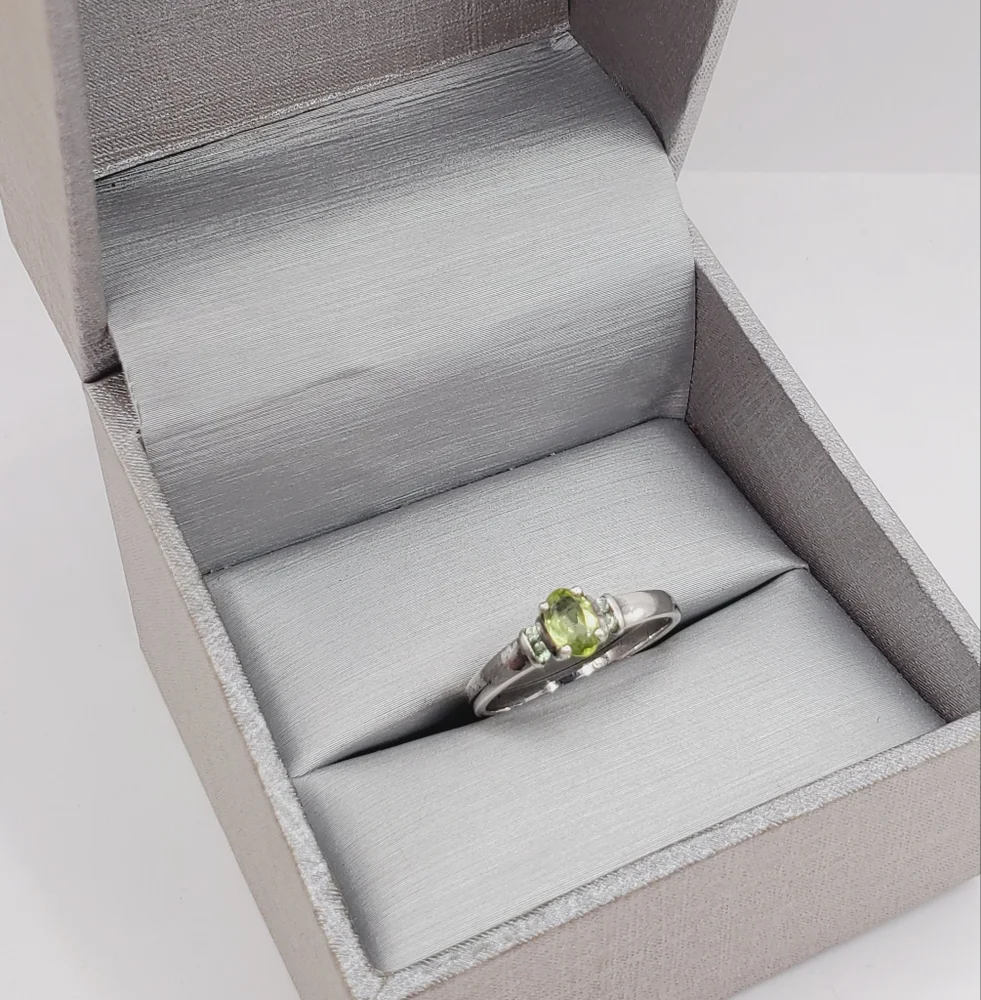 Genuine Green Oval Peridot 925 Sterling Silver Dainty Stackable Ring